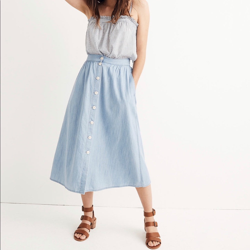 Madewell Palisade Button-Front MIDI Skirt